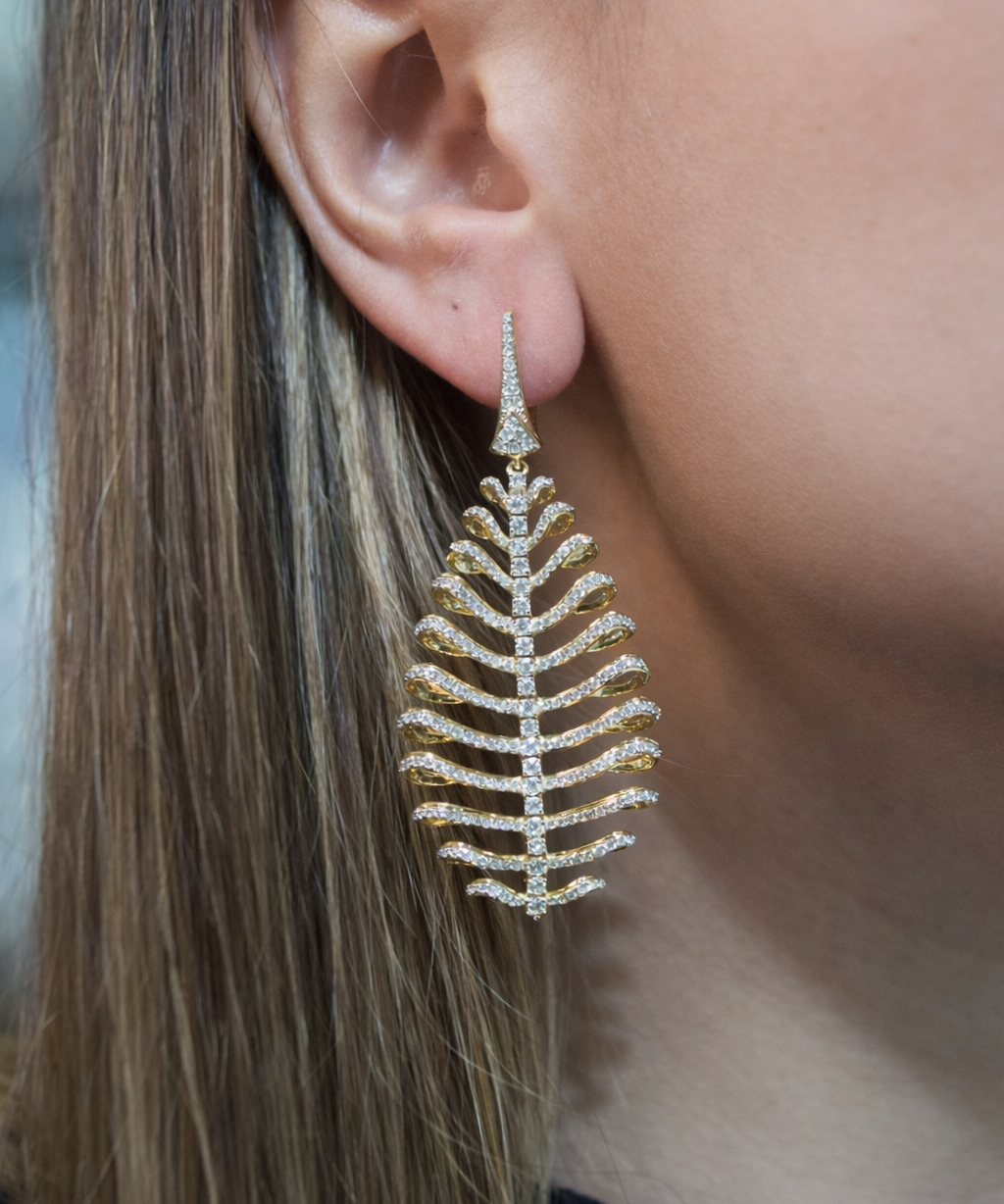 4.26ct Diamond 14K Gold Leaf Earrings