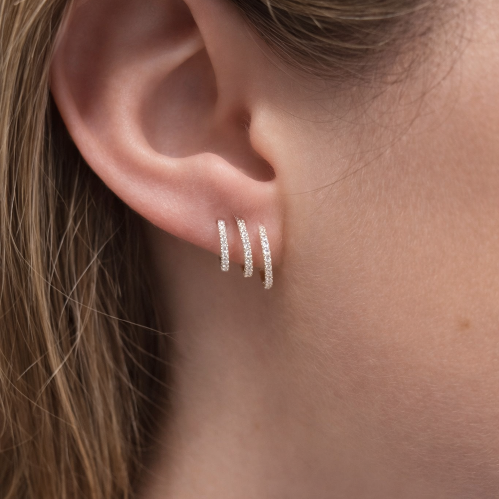 0.24ct Diamond 14K Gold Multi Hoop Earrings