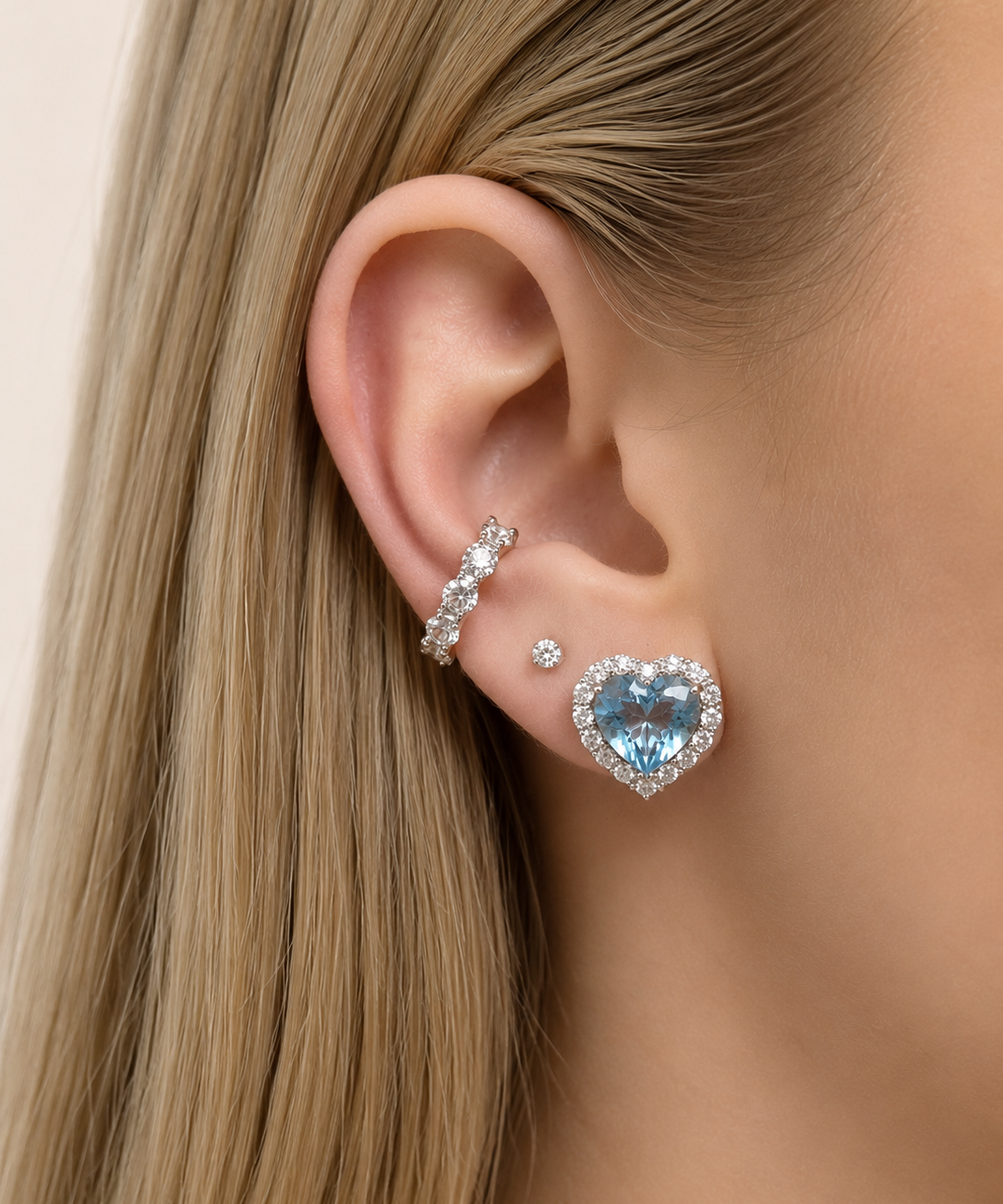 6.72ct Diamond Aquamarine 18K Gold Heart Halo Earrings