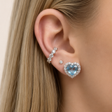 6.72ct Diamond Aquamarine 18K Gold Heart Halo Earrings