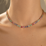 23.81ct Multi Sapphire 14K Gold Bezel Heart Tennis Necklace