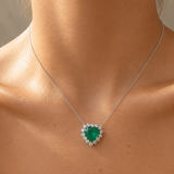 8.77ct Diamond Emerald 18K Gold Halo Heart Necklace