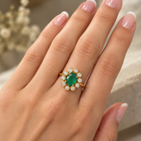 1.90ct Diamond Emerald 18K Gold Bezel Halo Ring