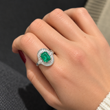 3.40ct Diamond Emerald Platinum Halo Cocktail Ring