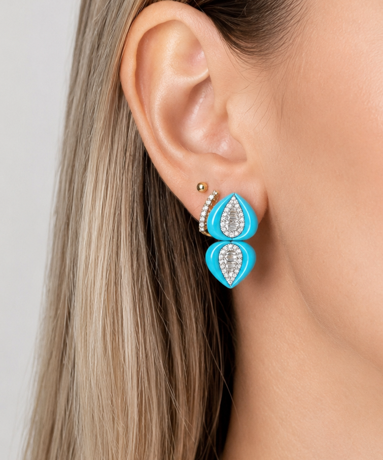 9.58ct Diamond Turquoise 18K Gold Drop Earrings