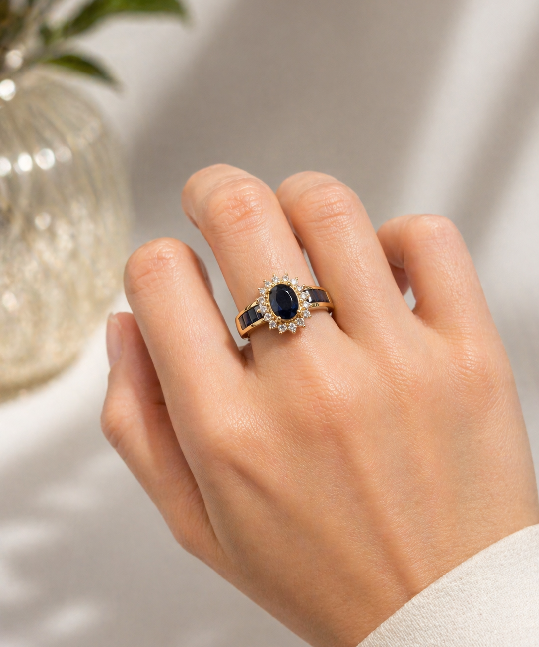 2.14ct Diamond Sapphire 14K Gold Halo Ring