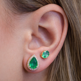 1.52ct Emerald Diamond 18K Gold Pear Halo Stud Earrings
