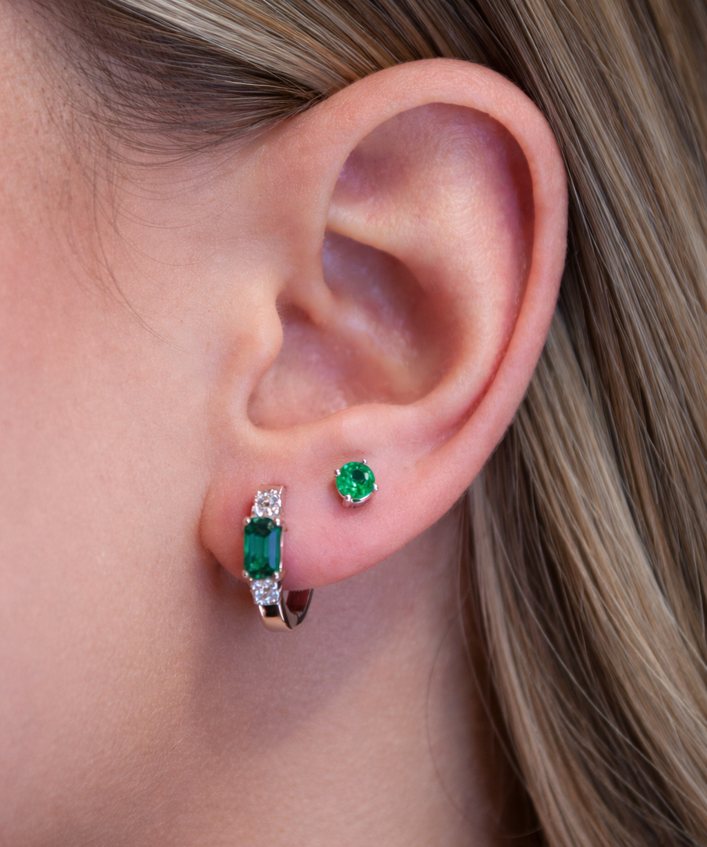 1.40ct Diamond Emerald 14K Gold Hoop Earring