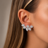 2.43ct Diamond 18K Gold Pave Leaf Climber Earrings