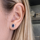 1.04ct Diamond Blue Sapphire 18K Gold Sunburst Pear Stud Earrings