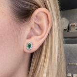 1.14ct Diamond Emerald 18K Gold Sunburst Pear Stud Earrings