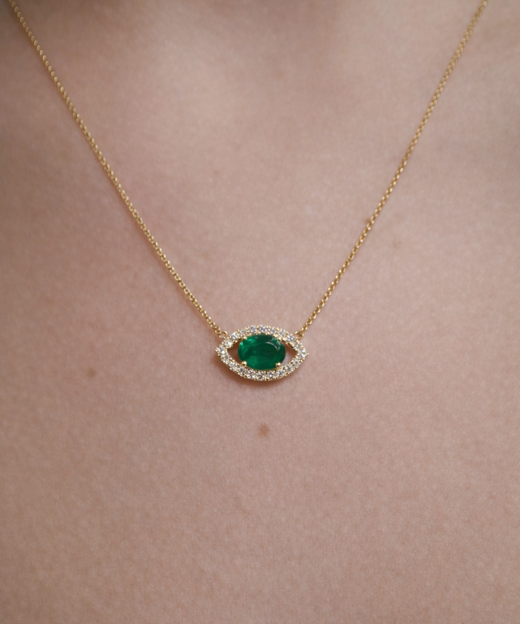1.32ct Diamond 18K Gold Eye Pendant Necklace