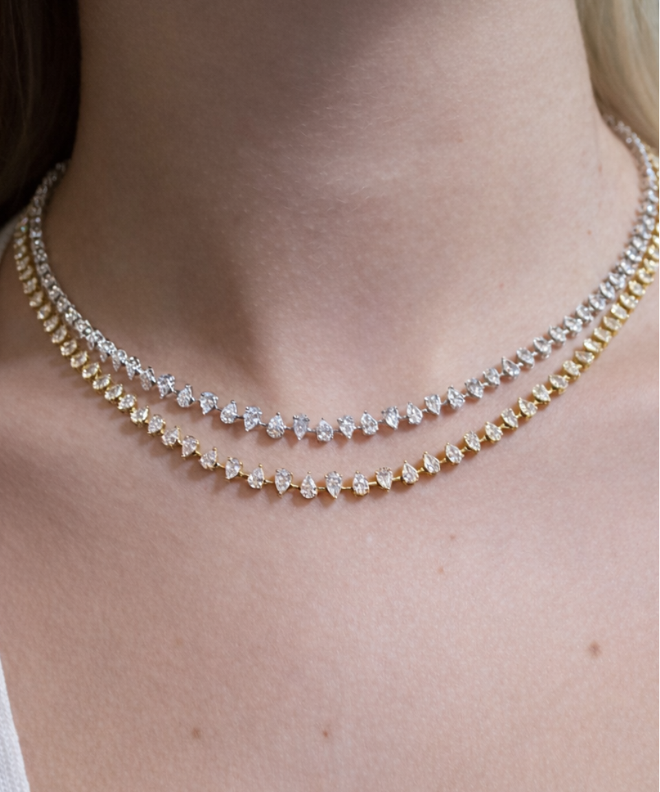 10.51ct Diamond 14K Gold Pear Cut Link Tennis Necklace