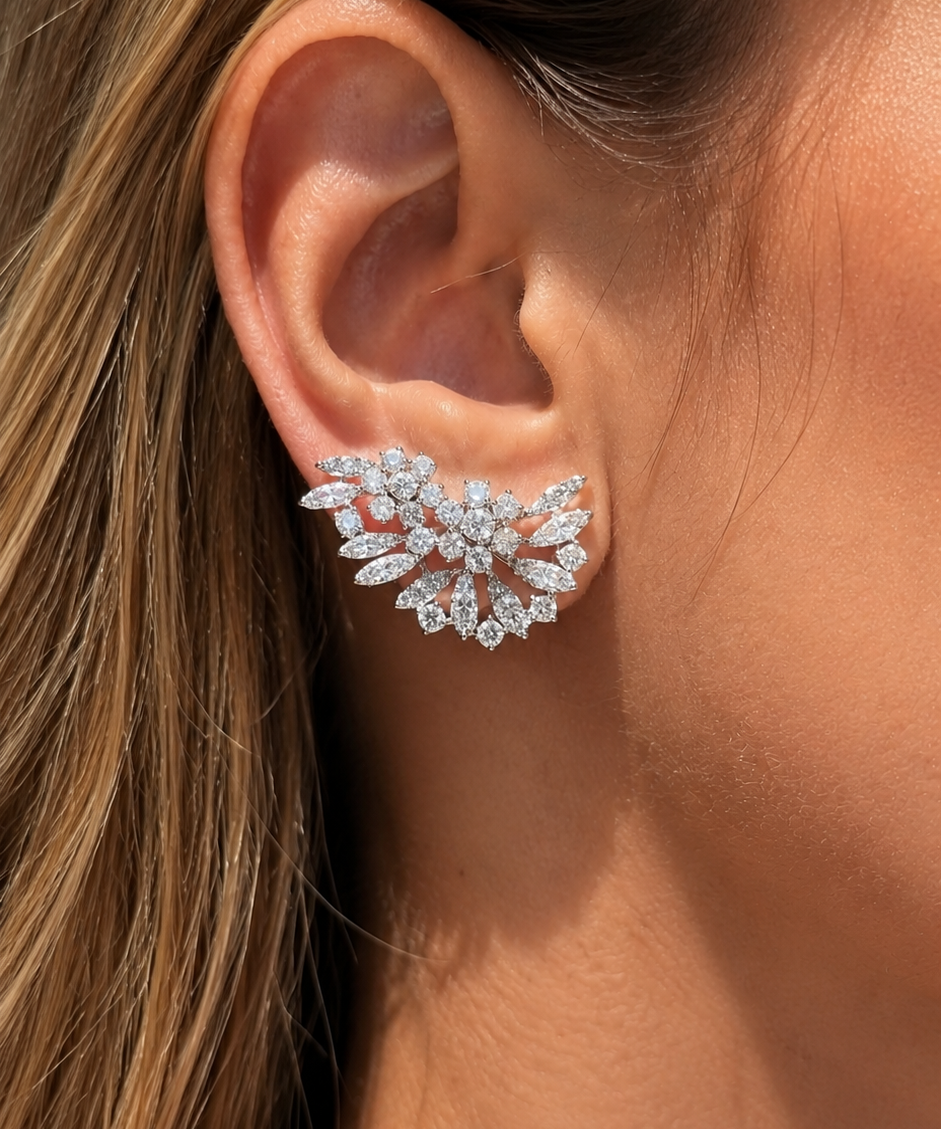 3.94ct Diamond 18K Gold Climber Earrings