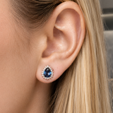 2.50ct Diamond Blue Sapphire 18K Gold Halo Pear Stud Earrings