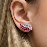 2.14cts Ruby Diamond 18K Gold Leaf Climber Earrings