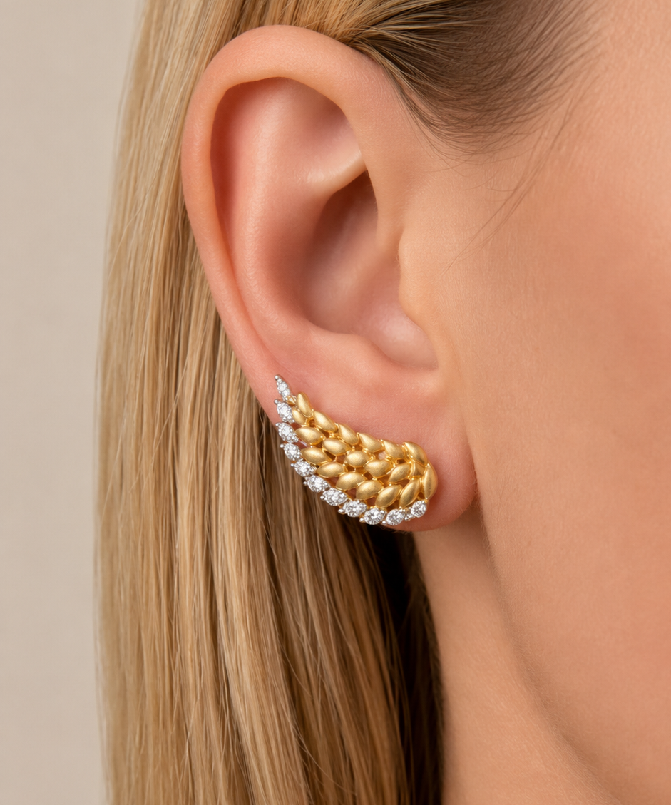 0.56ct Diamond 18K Gold Wing Climber Earrings