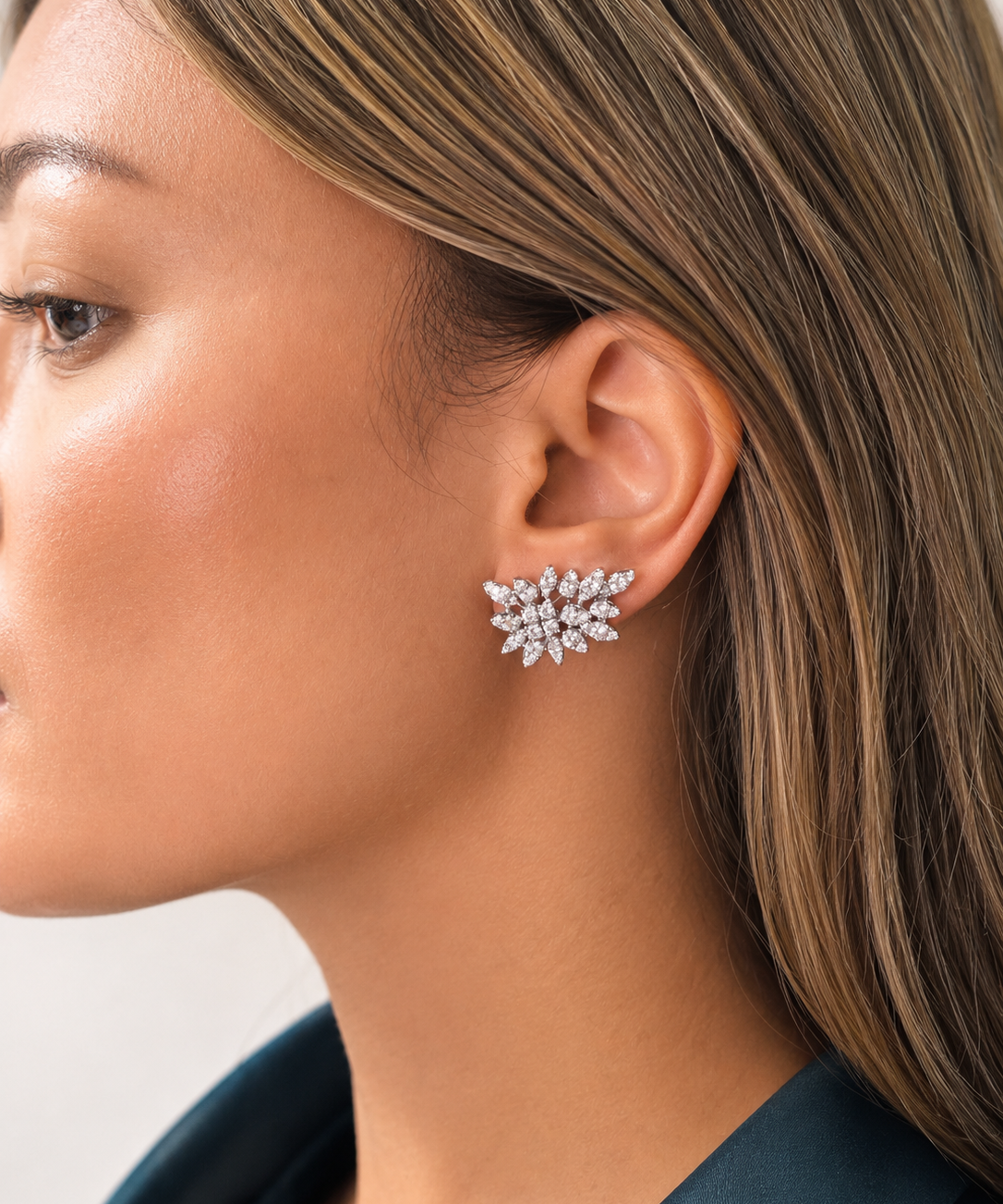 2.91ct Diamond 18K Gold Leaf Climber Earrings