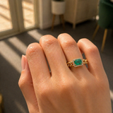 1.26ct Diamond Emerald 18K Gold Cuban Chain Ring