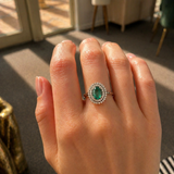1.71ct Diamond Emerald 18K Gold Halo Ring