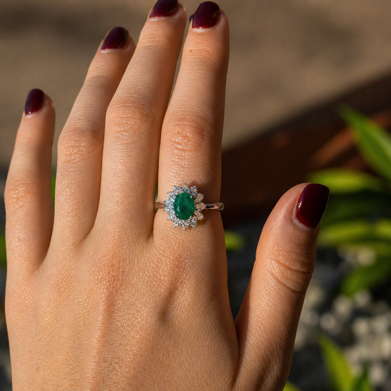 1.80ct Diamond Emerald 18K Gold Oval Halo Ring