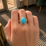 8.69ct Diamond Turquoise 14K Gold Halo Ring