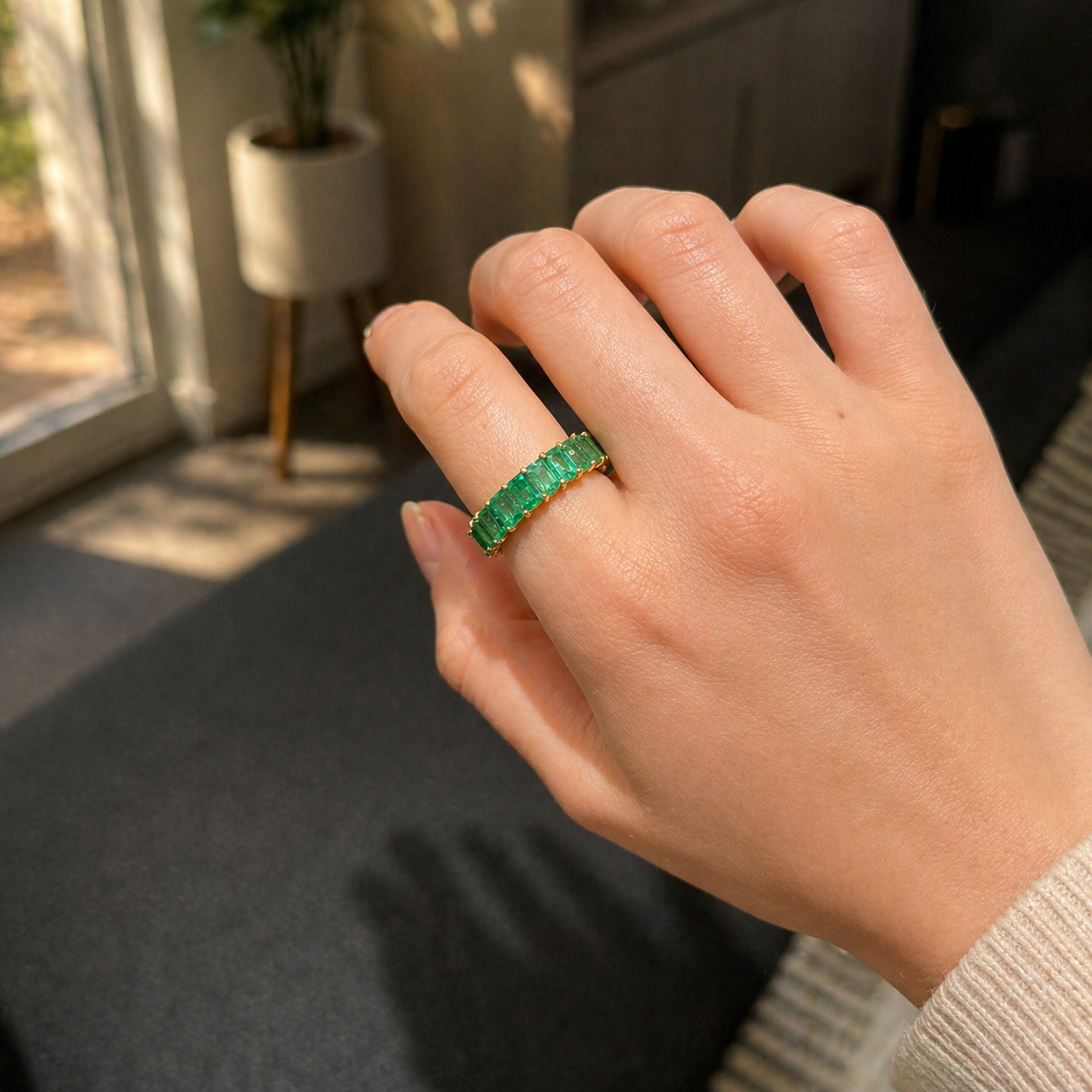2.80ct Emerald 18K Gold Eternity Band Ring