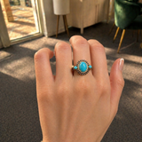 3.78ct Diamond Turquoise 14K Gold Halo Ring