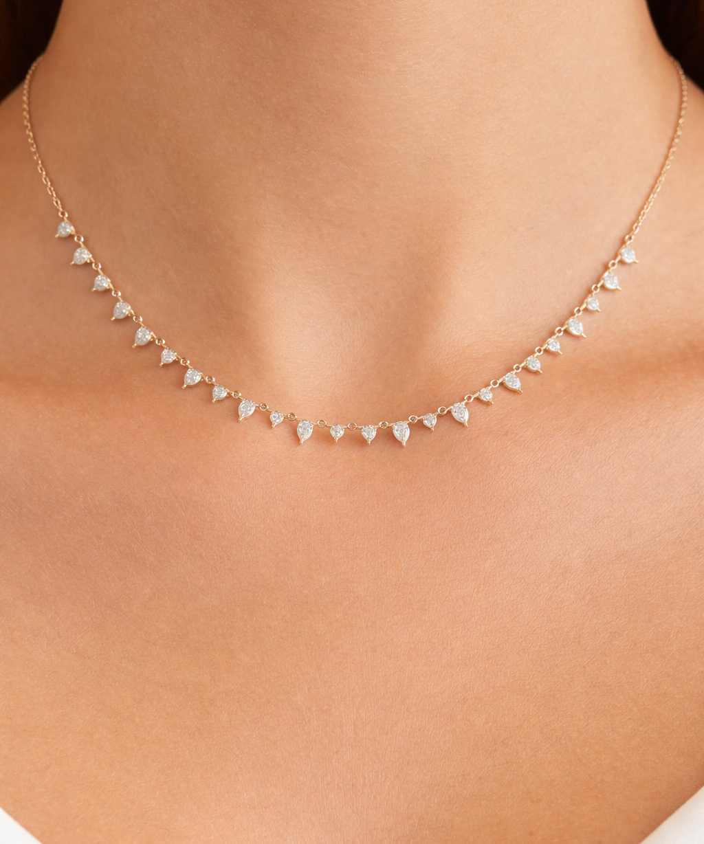 0.42ct Diamond 18K Gold Dainty Half Necklace