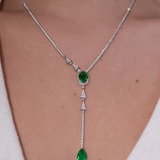 5.30ct Diamond Emerald 18K Gold Lariat Drop Necklace