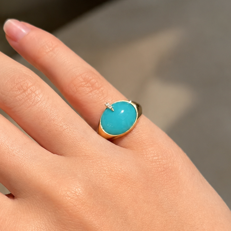 4.43ct Diamond Turquoise 18K Gold Signet Ring
