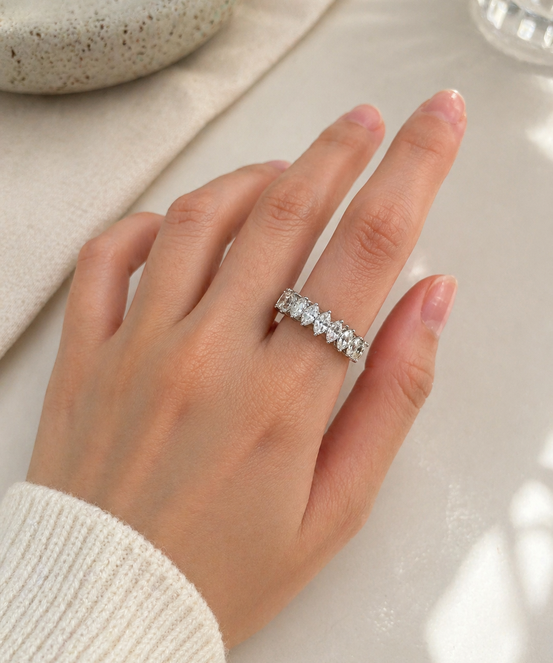 1.56ct Diamond 18K Gold Graduated Marquise Eternity Band Ring