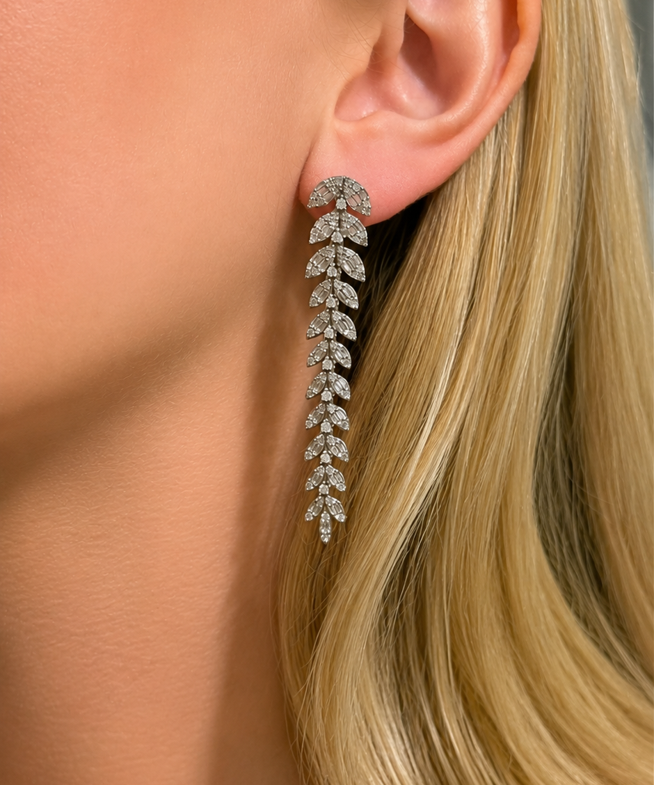 2.52ct Diamond 18K Gold Graduated Leaf Cascade Earrings