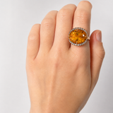13.30ct Citrine Brown Diamond 18K Gold Cocktail Ring