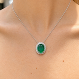 12.55ct Emerald Diamond 18K Gold Halo Necklace