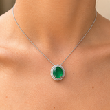 12.55ct Emerald Diamond 18K Gold Halo Necklace