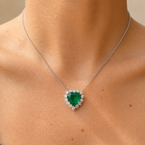 8.77ct Diamond Emerald 18K Gold Halo Heart Necklace