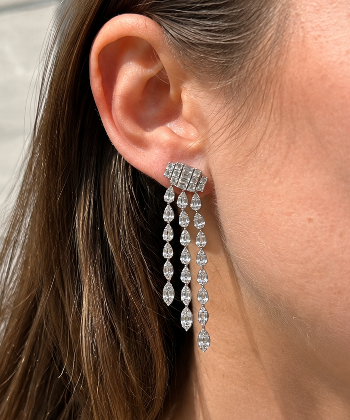 3.40ct Diamond 18K Gold Cascade Earring
