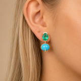 11.98ct Diamond Emerald Turquoise 18K Gold Day & Night Earrings