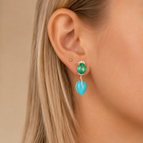 8.38ct Diamond Emerald Turquoise 18K Gold Day & Night Earrings