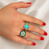 0.55ct Diamond Sapphire Turquoise 14K Gold Evil Eye Ring