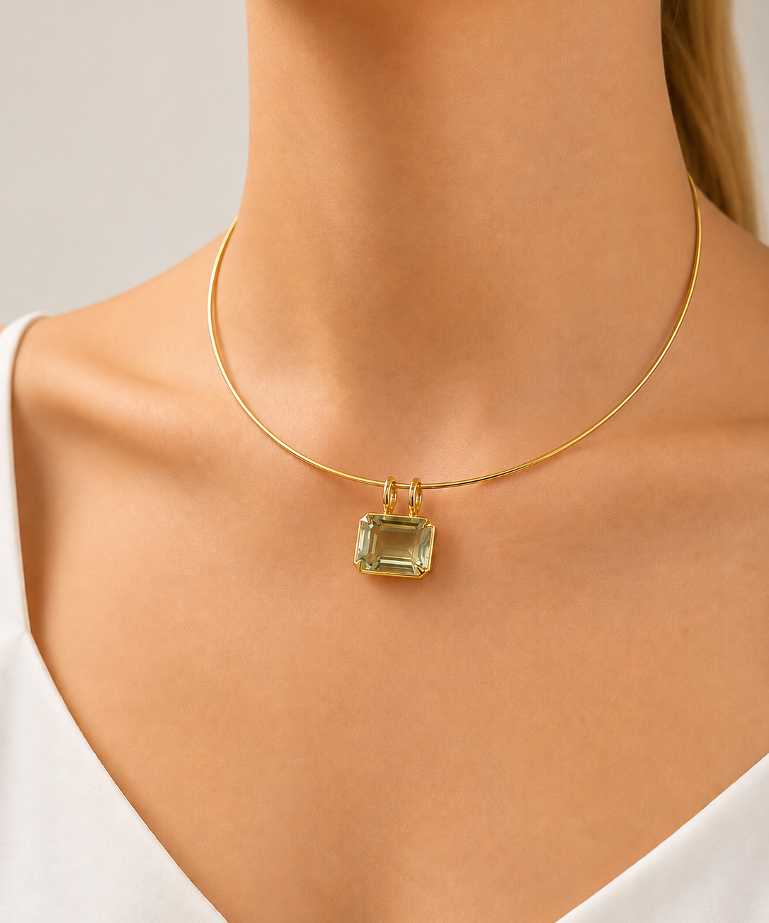 10.20ct Green Amethyst 18K Gold Small Statement Pendant