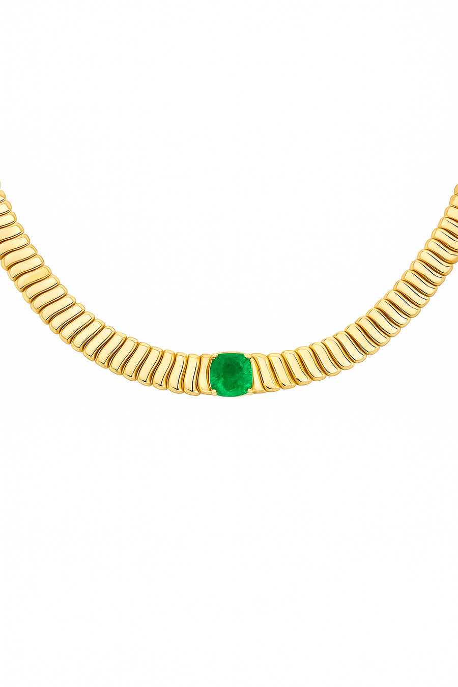 4.9ct Emerald 14K Gold Link Choker Necklace