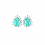 3.01ct Paraiba Tourmaline Diamond 18K Gold Pear Halo Stud Earring