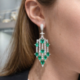 15.65ct Diamond Emerald 14K Gold Statement Earrings