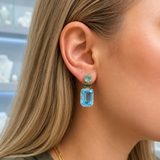 27.92ct Blue Topaz Green Sapphire 18K Gold Drop Earrings