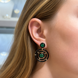 22.76ct Diamond Emerald Onyx 18K Gold Statement Earrings
