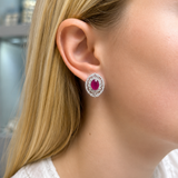4.01ct Ruby Diamond 18K Gold Halo Earrings