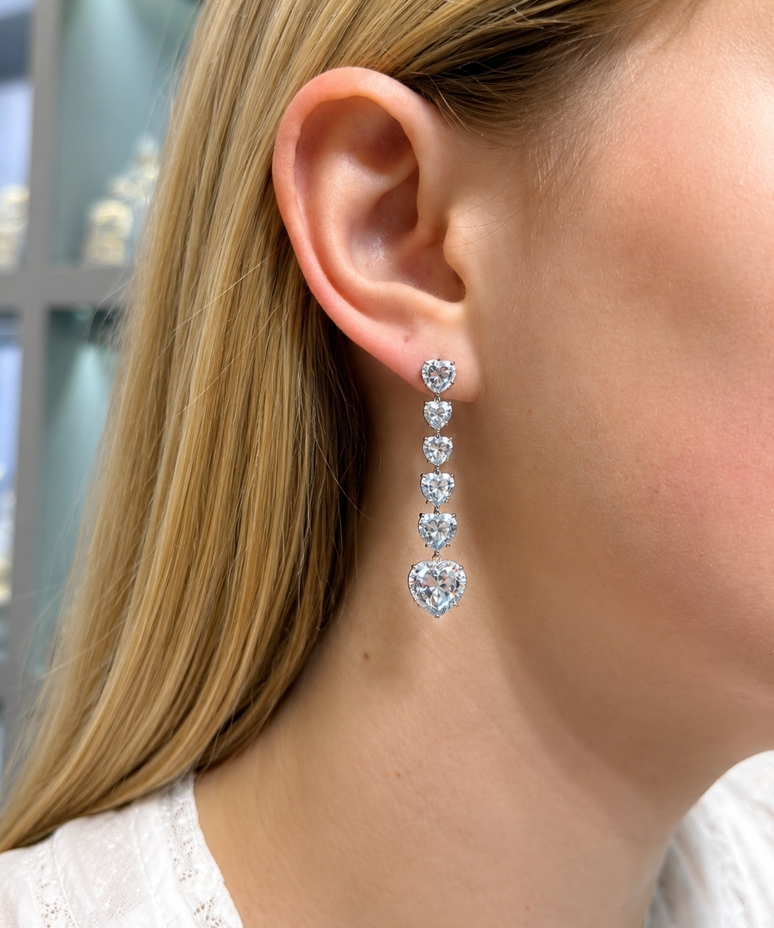 9.12ct Diamond Aquamarine 18K Gold Heart Dangle Drop Earrings