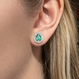 1.81ct Diamond Emerald 18K Gold Pear Halo Earrings